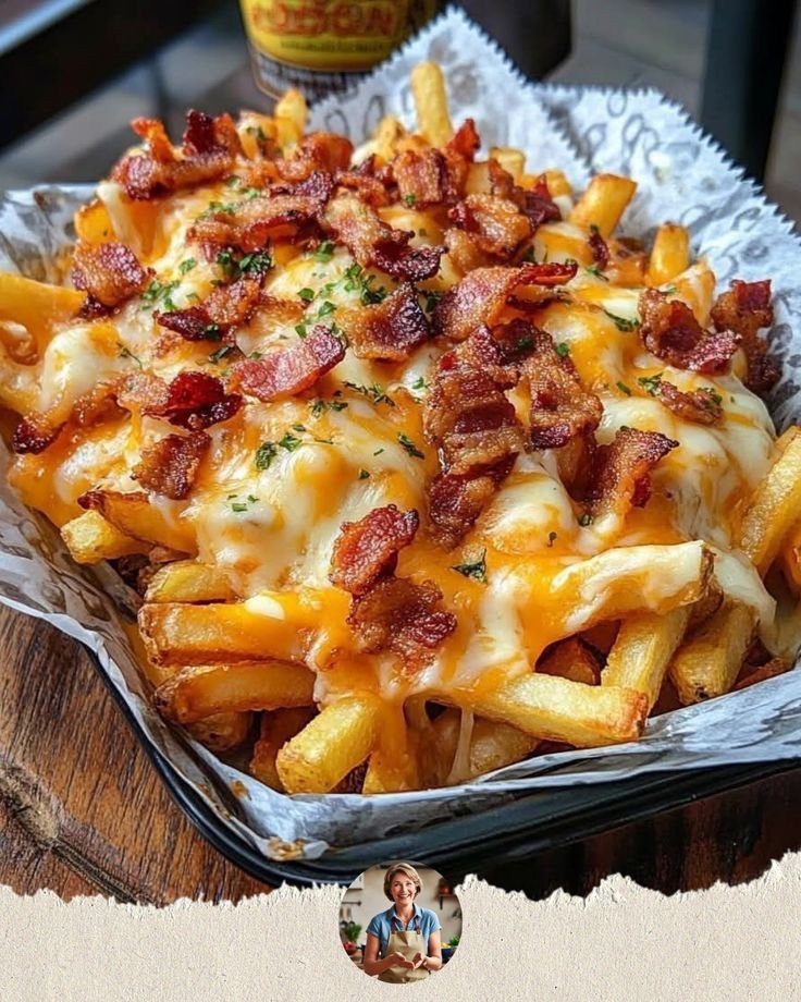 Papas con cheddar y panceta